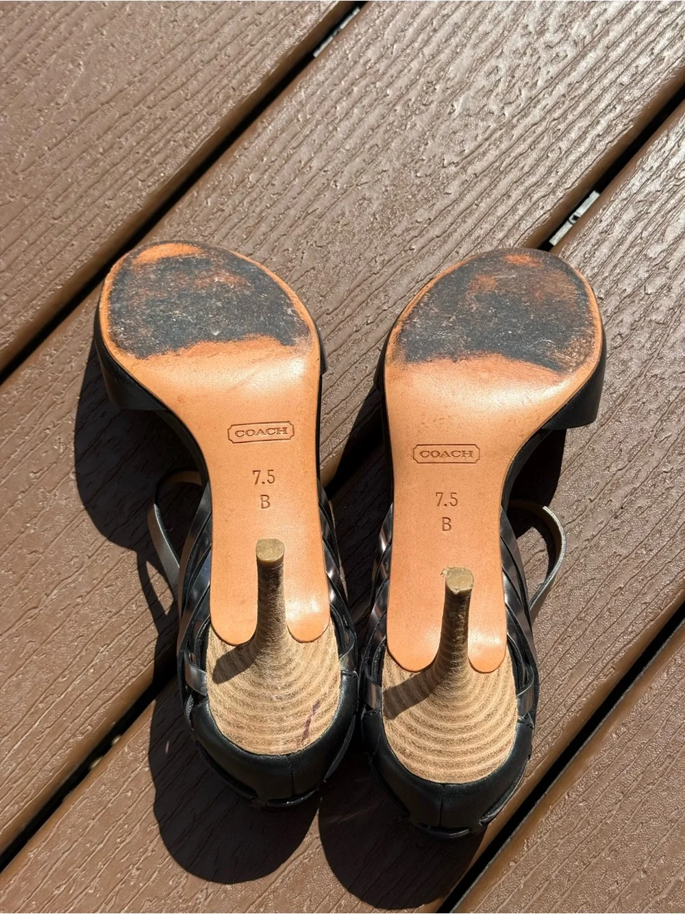 Coach Kayson Black Woven Heel Sandals 7.5